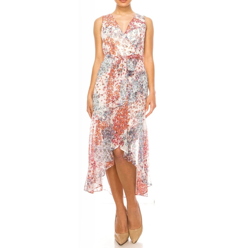 Maison Tara Floral Chiffon High‎ Low Dress Plus Size 14W Sleeveless